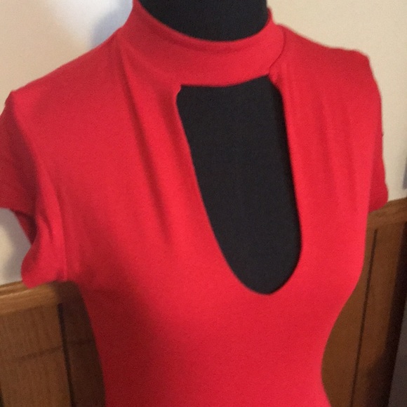 NWOT Joe & Elle Red Mock Choker Body-con MIDI Dress Large - Picture 2 of 6
